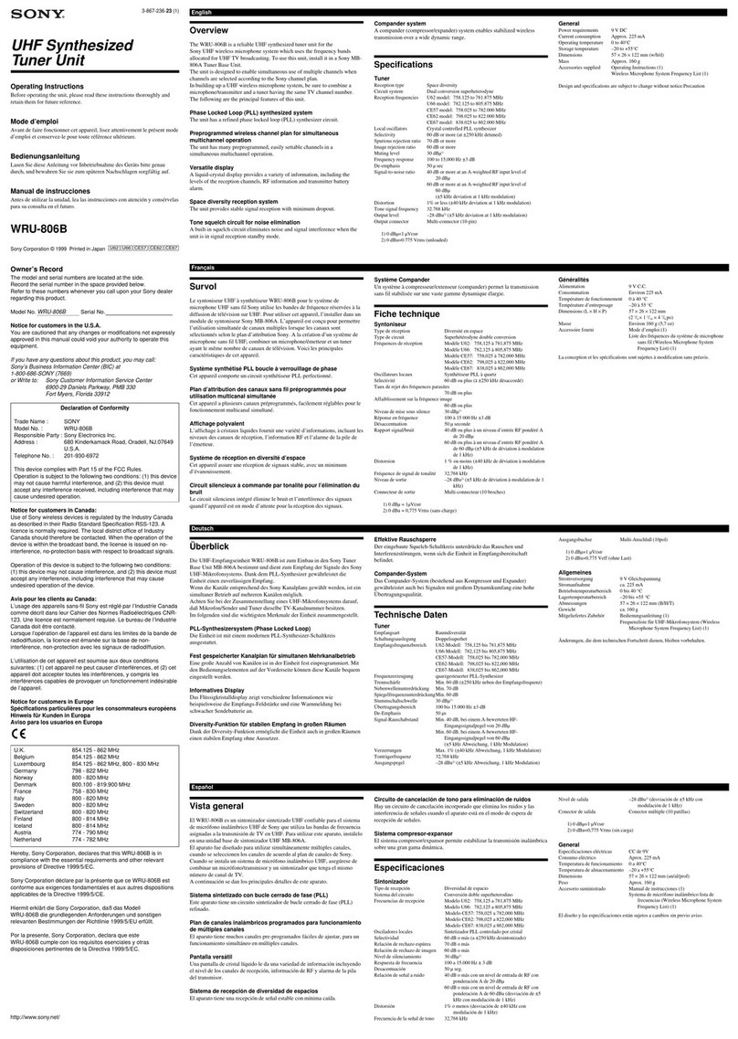 Sony WRU-806B operating instructions