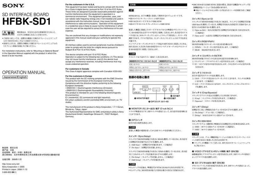 Sony HFBK-SD1 User manual
