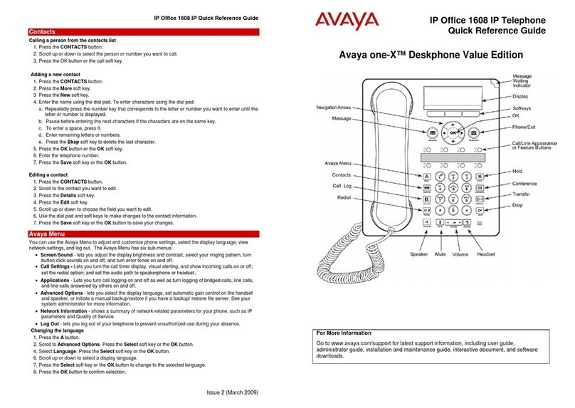 Avaya ONE-X 1608 User manual
