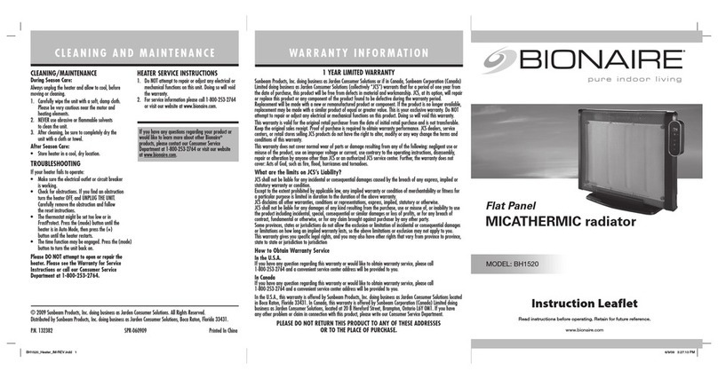 Bionaire BH1520 Instruction leaflet Bionaire BH1520 Instruction leaflet