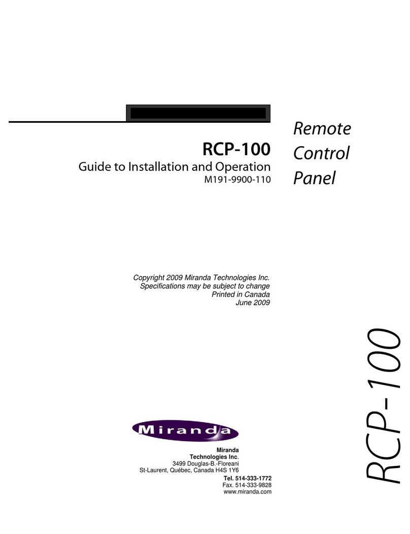 Miranda RCP-100 Guide to installation and operation Miranda RCP-100 Guide to installation and operation