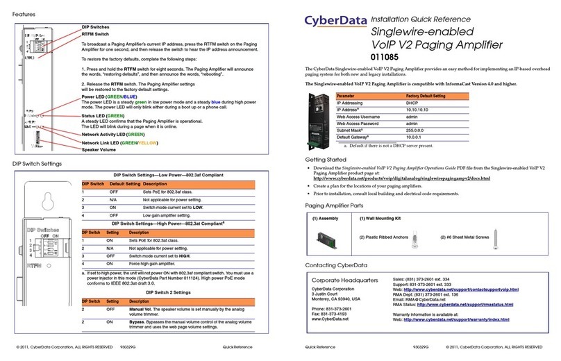 CyberData 11085 installation quick reference guide