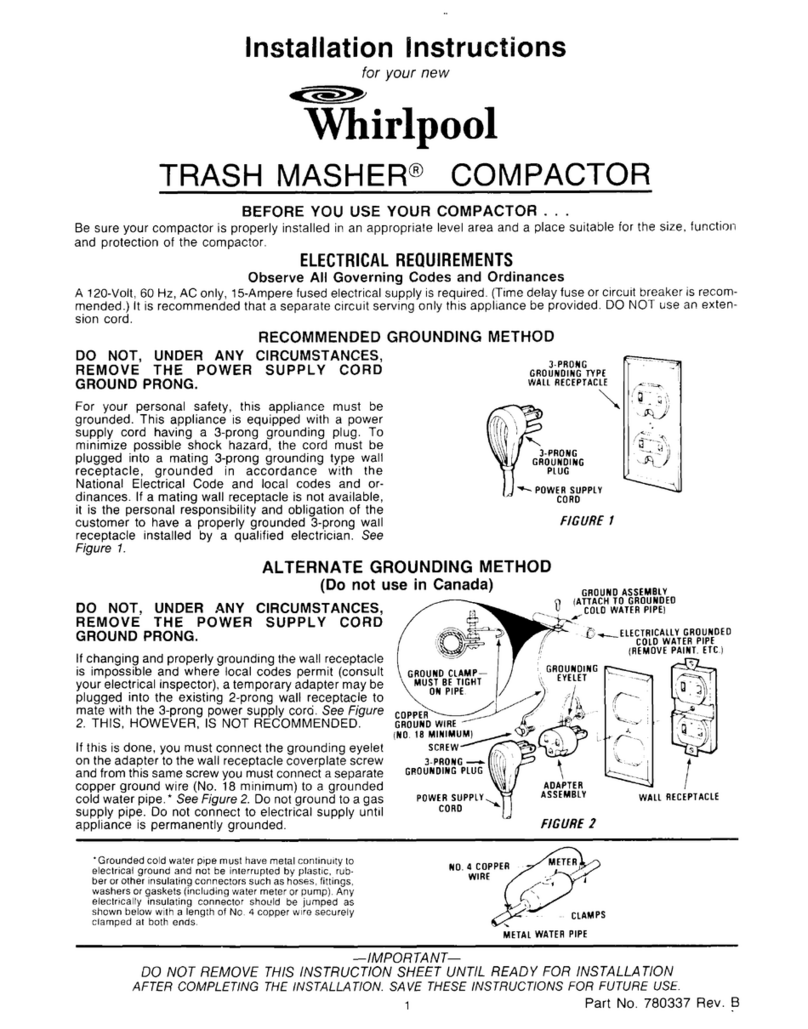 Whirlpool TRASH MASHER Installation iinstructions