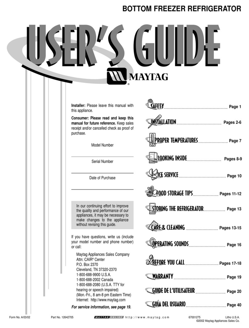 Maytag Bottom freezer refrigerator User manual