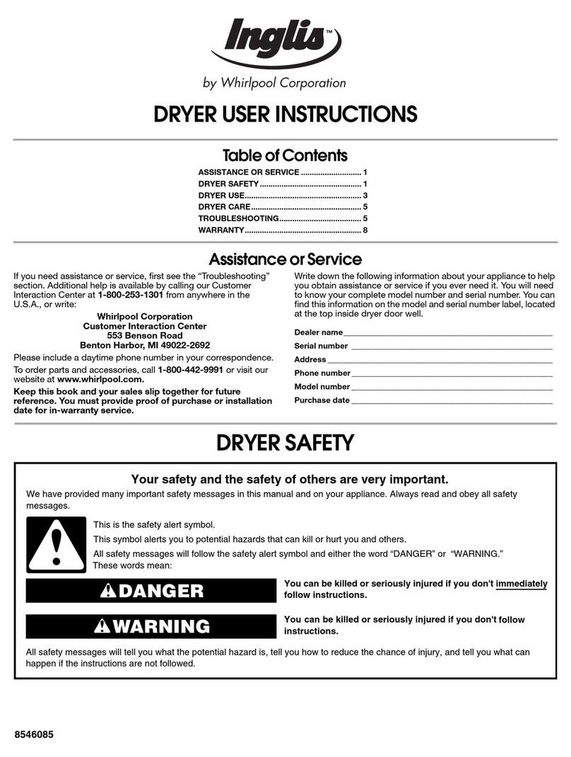 Whirlpool Inglis User instructions