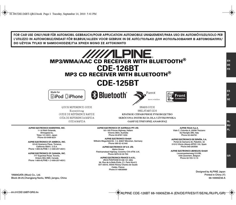 Alpine CDE-126BT Quick reference guide