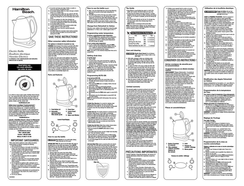 Hamilton Beach Electric Kettle User manual