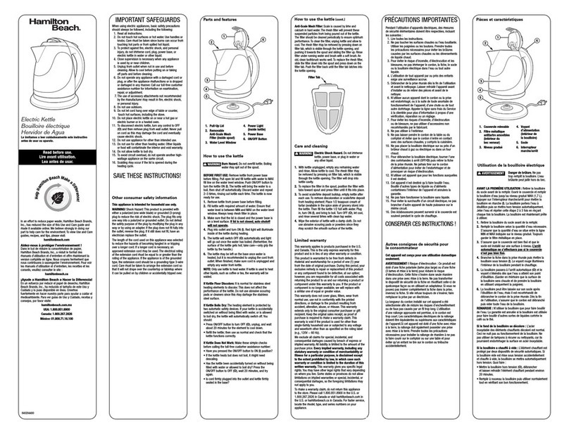 Hamilton Beach Electric Kettle instructions
