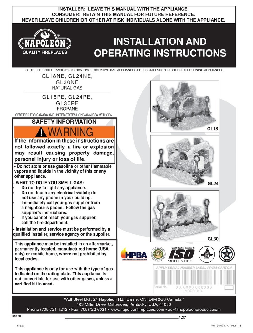 Napoleon GL18NE Installation and operating instructions Napoleon GL18NE Installation and operating instructions