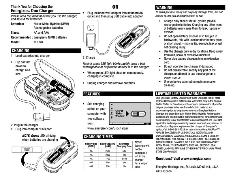 Energizer Duo Charger CHUSB User manual Energizer Duo Charger CHUSB User manual