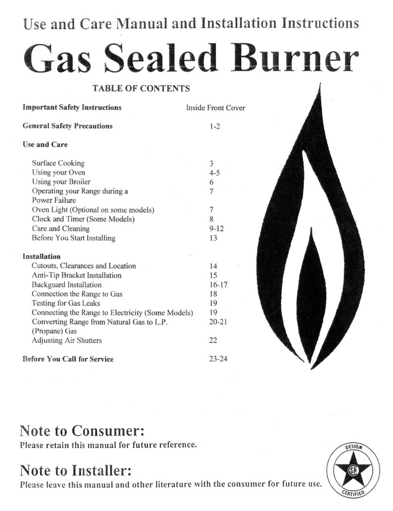 Premier GAS SEALED BURNER use and care manual Premier GAS SEALED BURNER use and care manual