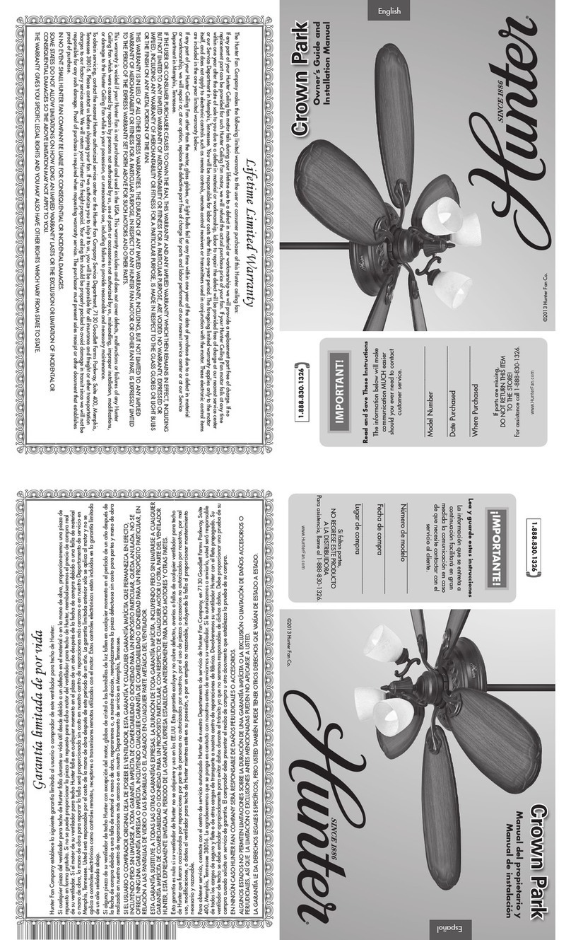 Hunter Crown Park Owner's guide and installation manual