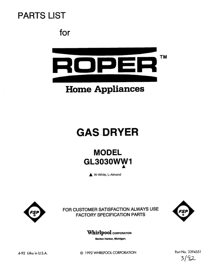 Roper GL3030WW1 parts list