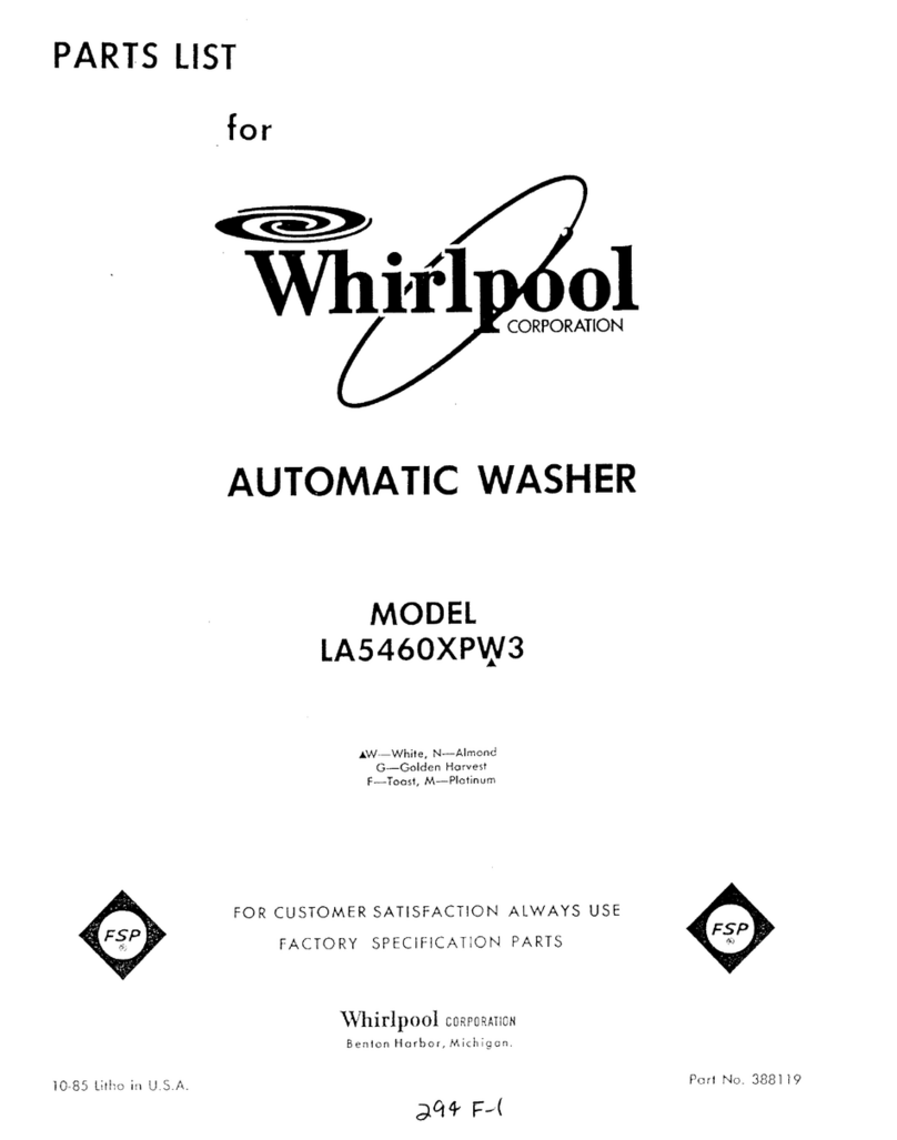 Whirlpool LA5460XPW3 parts list