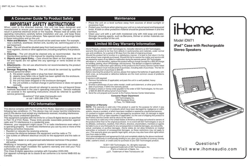 iHome iDM71 User manual