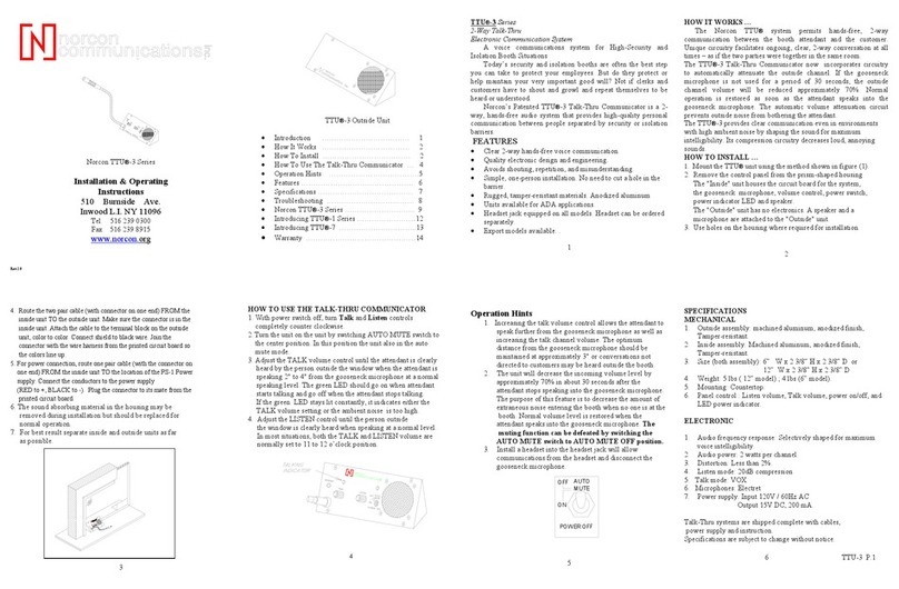 Norcon Communications TTU-3 Series Installation & operating instructions