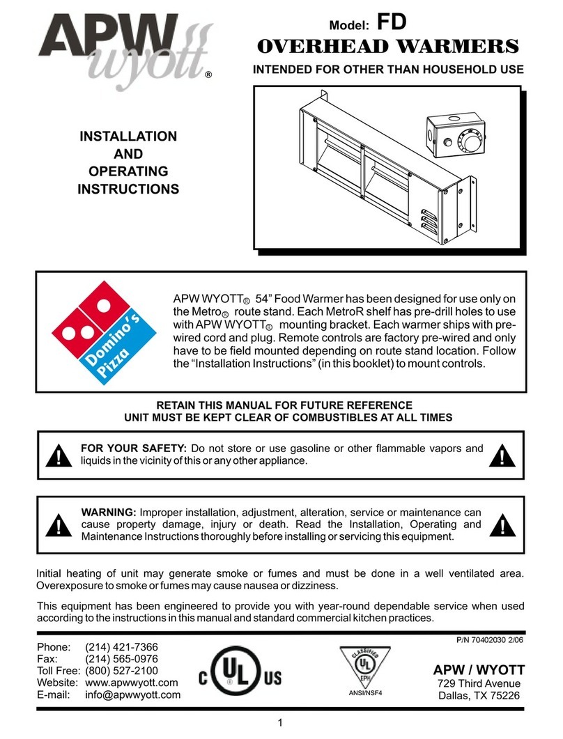 APW Wyott FD Installation and operating instructions