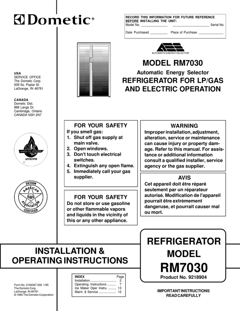 Dometic RM7030 Installation & operating instructions
