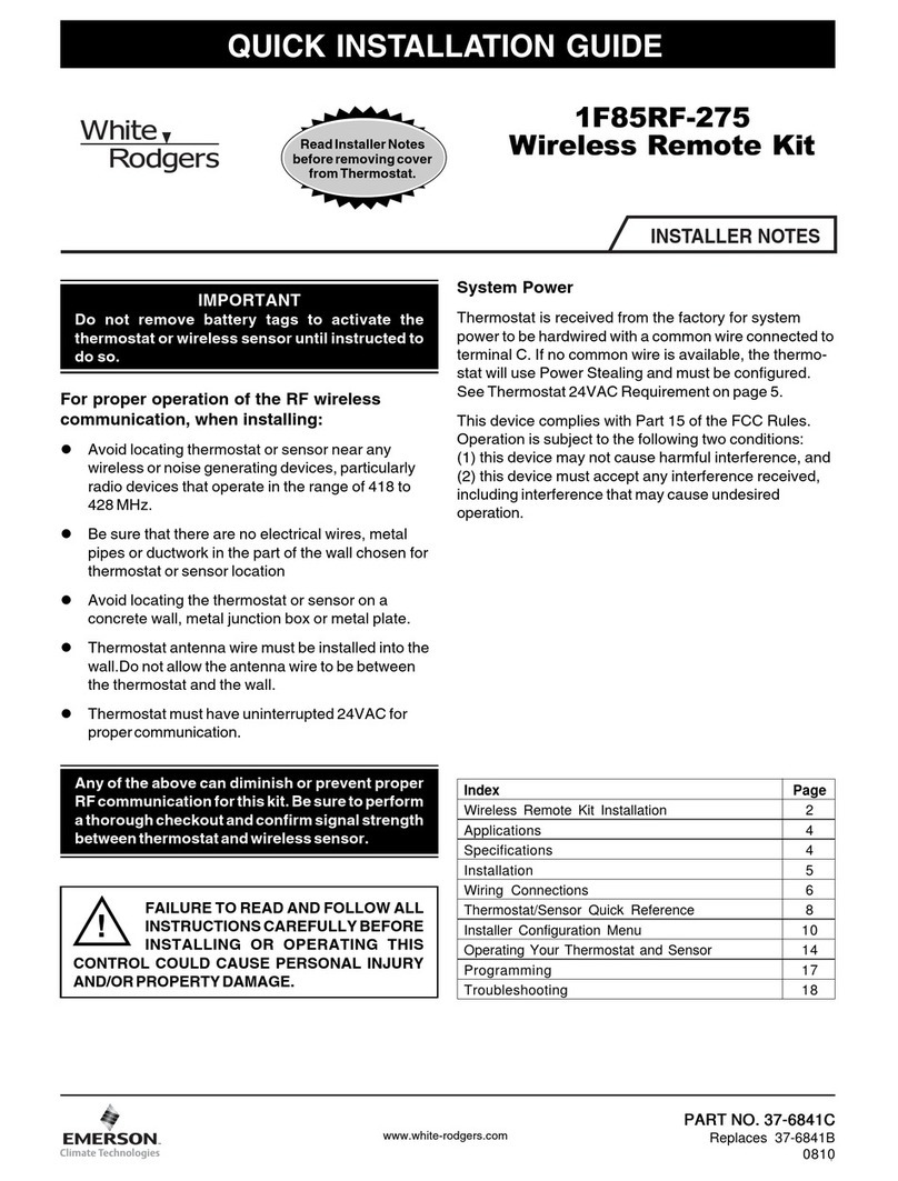 White Rodgers 1F85RF-275 Quick installation guide