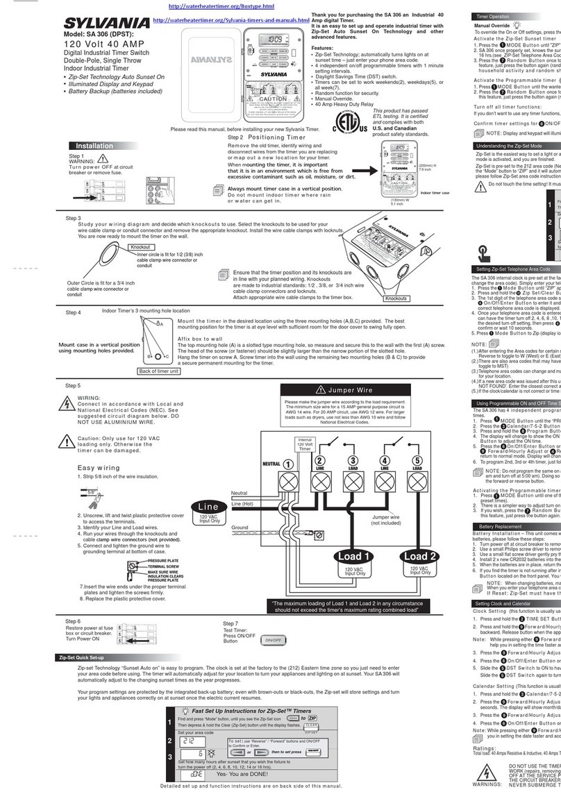 Sylvania SA 306 Installation and operation guide