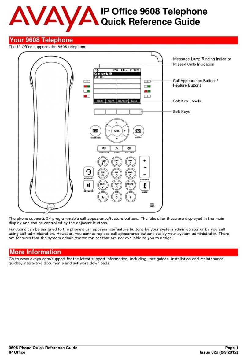 Avaya IP Office 9611 Quick reference guide