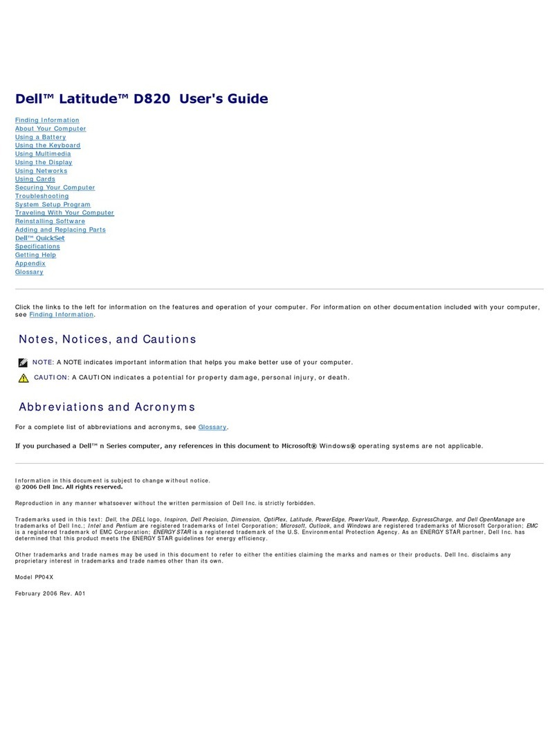 Dell D820 - Latitude Laptop Notebook user guide