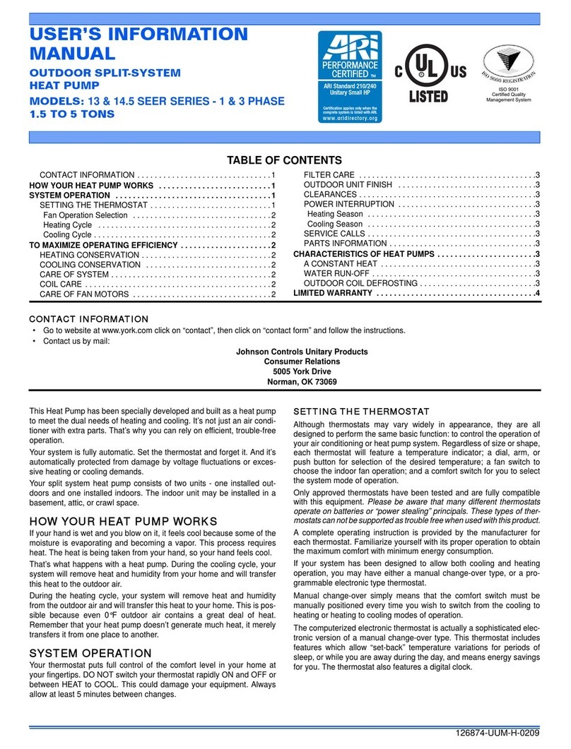 Johnson Controls Unitary Products 14.5 SEER SERIES User's information manual