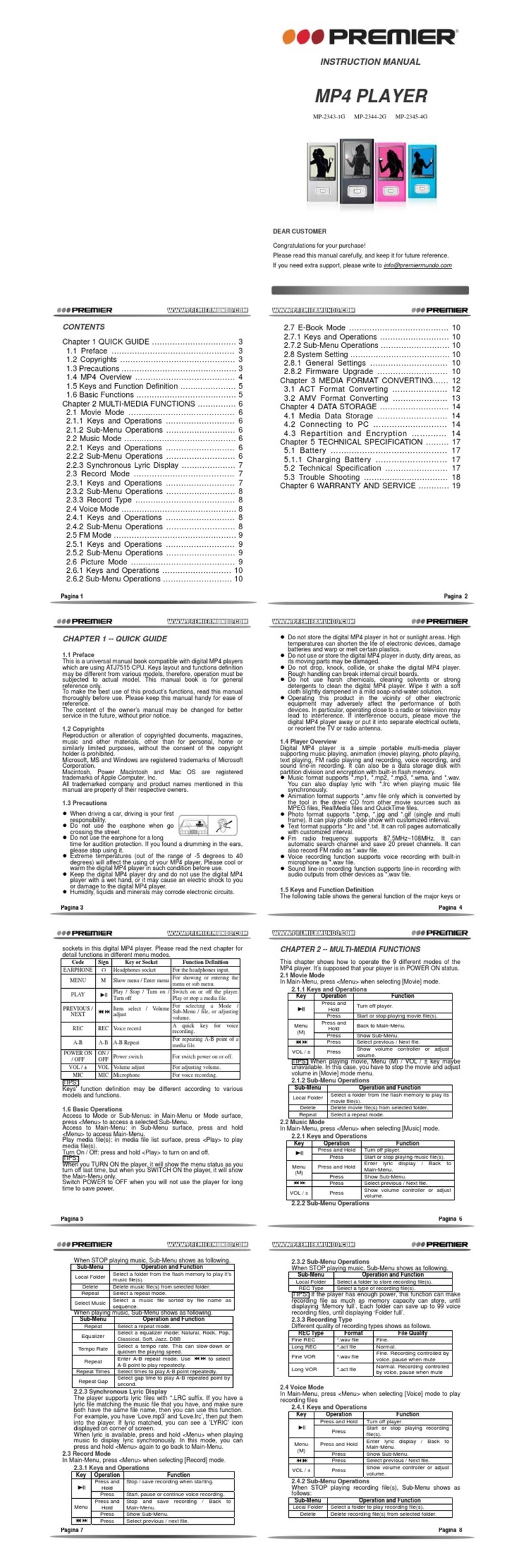 Premier MP-2343-1G instruction manual