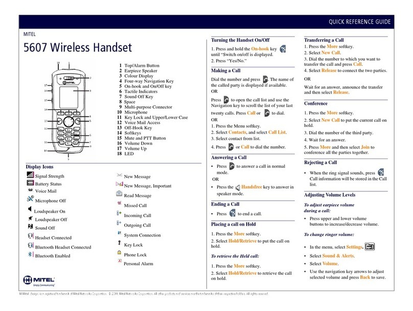 Mitel 5607 Quick reference guide