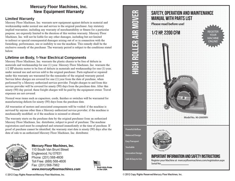 Mercury Floor Machines 90-2000WH Safety, operation and maintenance manual with parts list