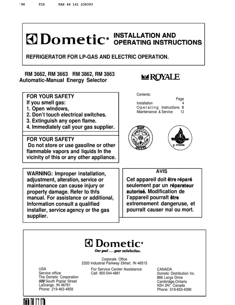 Dometic RM 3863 Installation and operating instructions