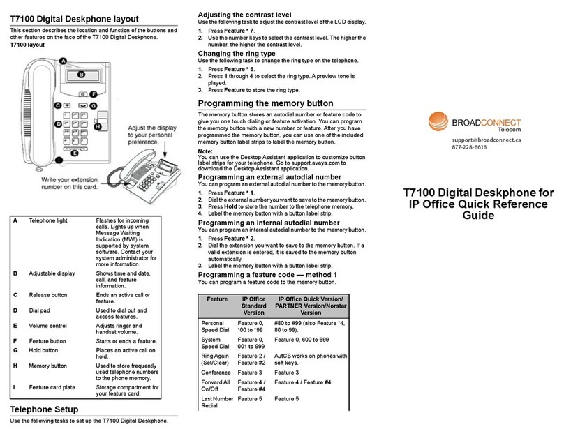 Broadconnect IP Office T7100 Quick reference guide