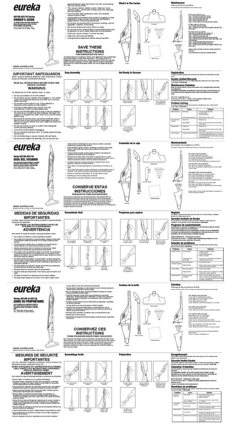 Eureka AS100-AS119 Series owner's guide