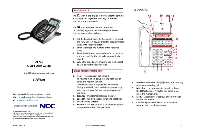 NEC DT730 Quick user guide