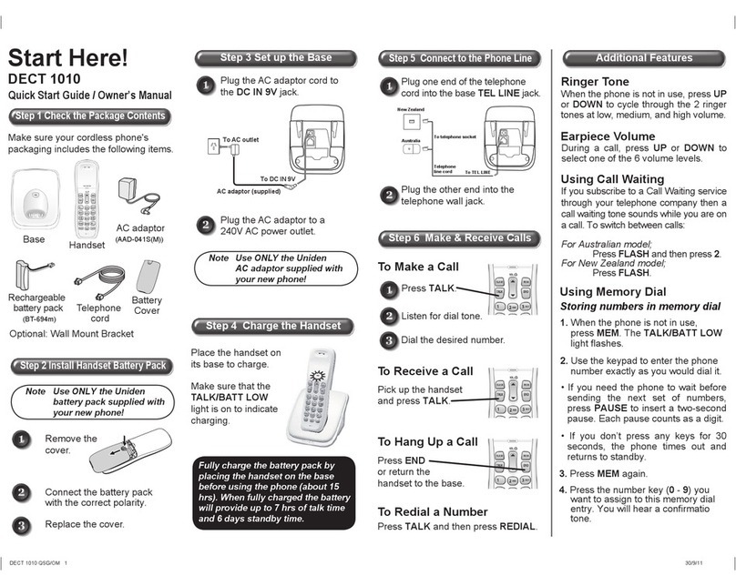 Uniden DECT 1010 quick start guide