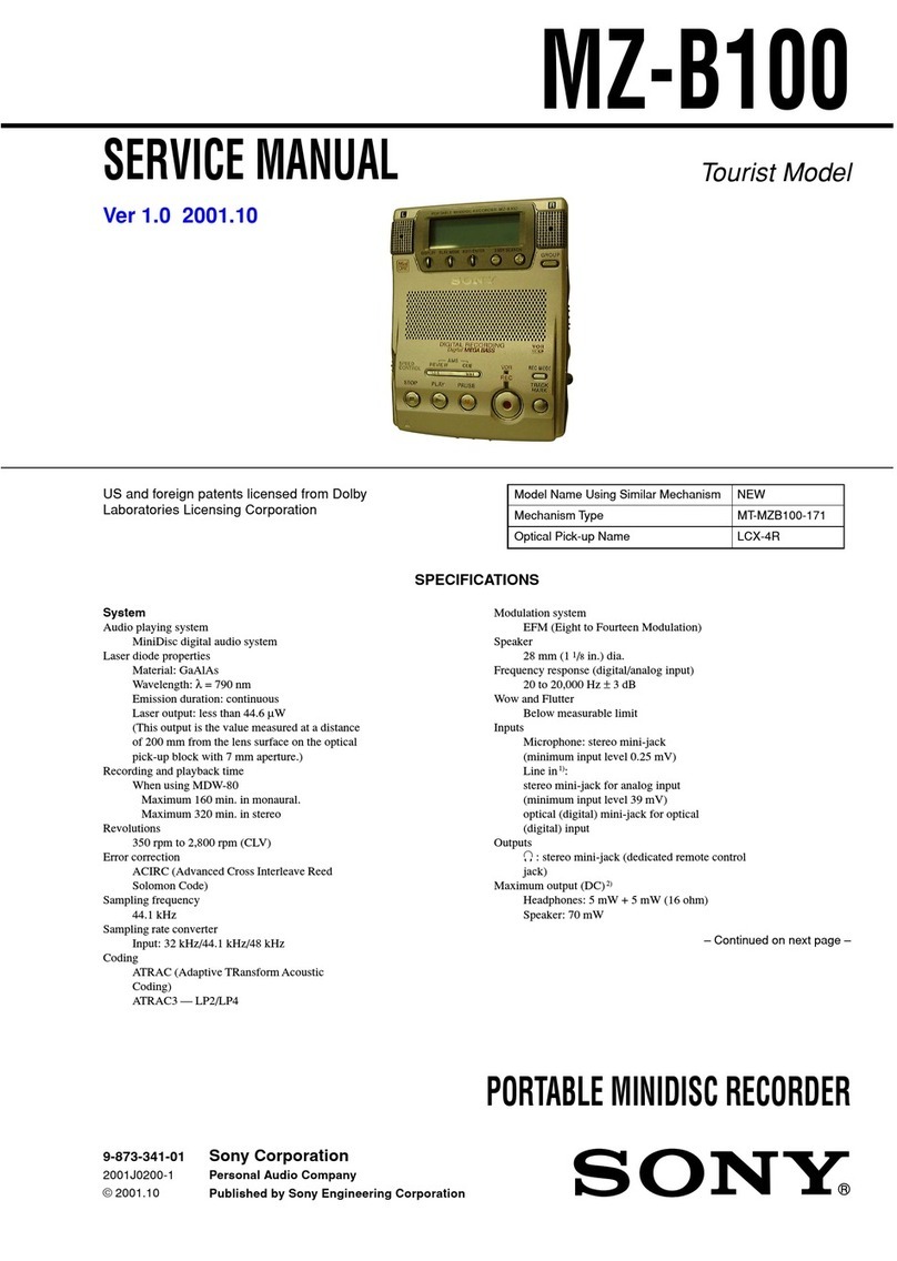 Sony MZ-B100 - Minidisc Business Product Recorder User manual
