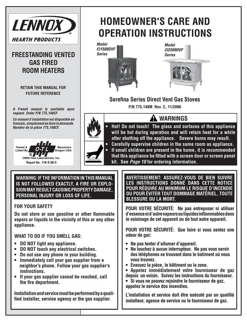 Lennox Hearth Products CI1500DVF Series Homeowner's care and operation instructions Lennox Hearth Products CI1500DVF Series Homeowner's care and operation instructions