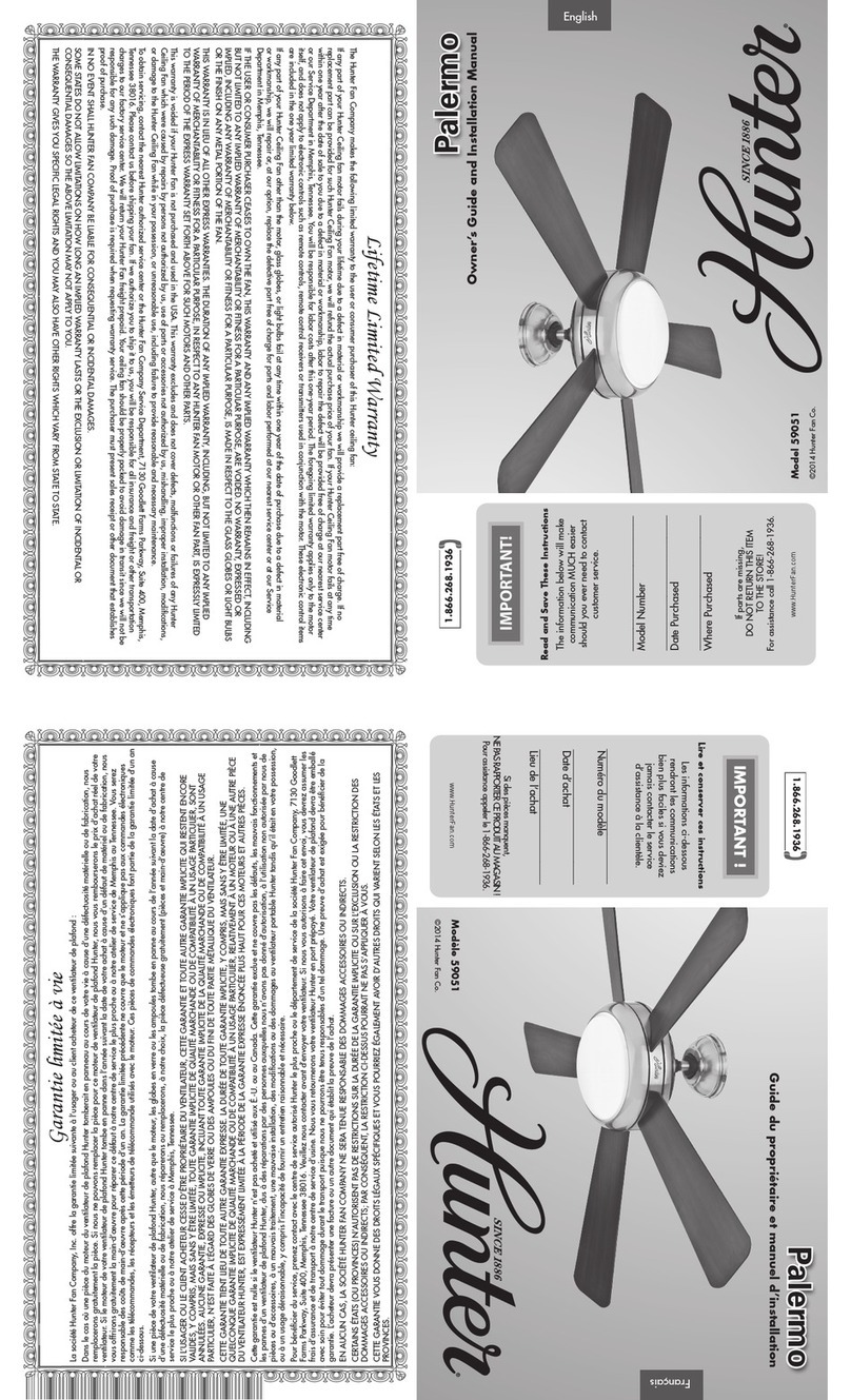 Hunter Palermo 59051 Instruction manual