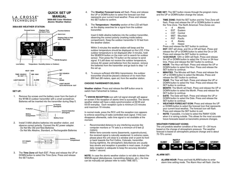 La Crosse Technology 308A-805 Specification sheet