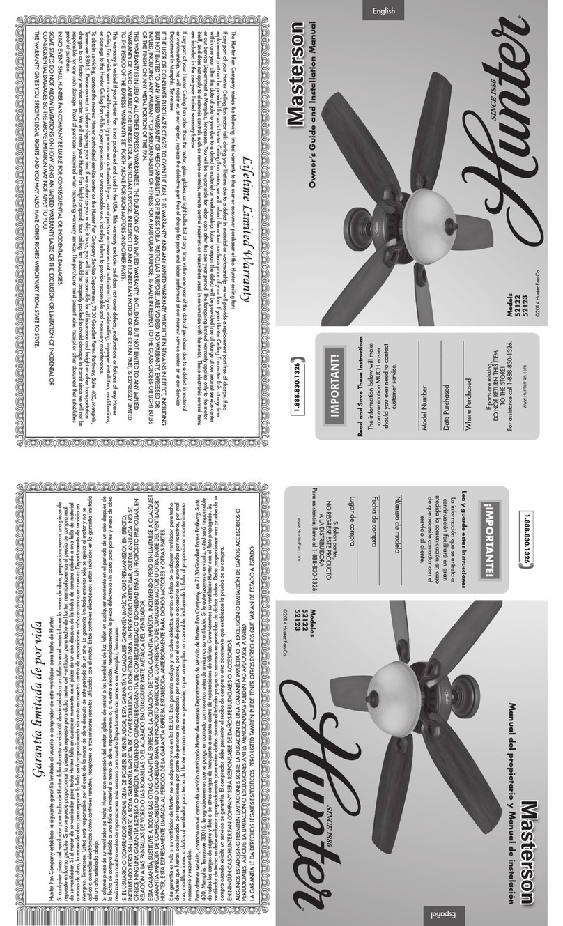 Hunter Masterson 52122 Instruction manual