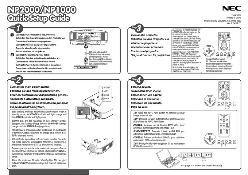 NEC NP2000 Quick setup guide