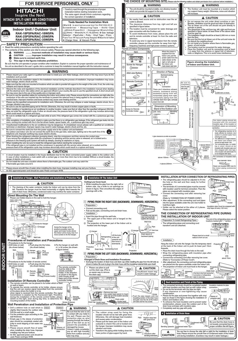 Hitachi RAK-18PSPA installation manual