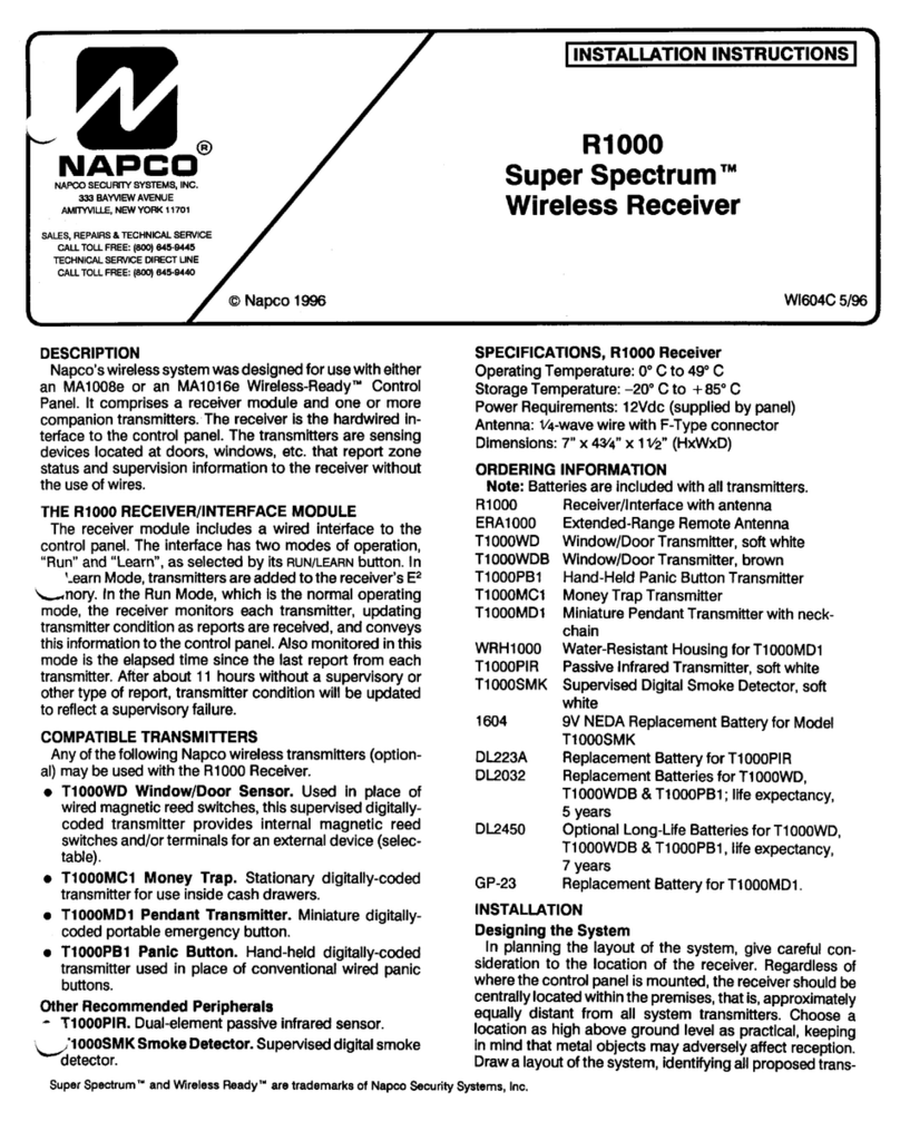 NAPCO Super Spectrum R1000 User manual