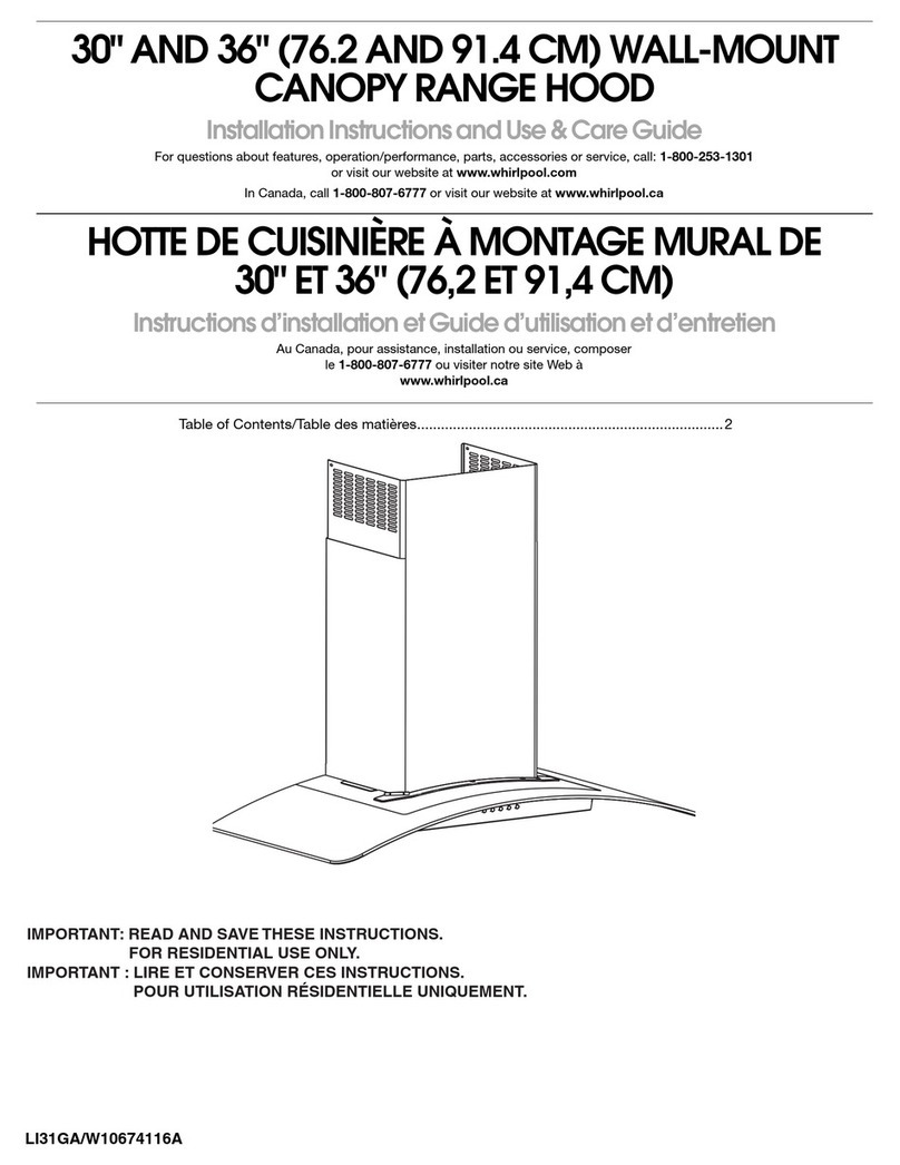Whirlpool 30" AND 36" (76.2 AND 91.4 CM) WALL-MOUNTCANOPY RANGE... installation instructions Whirlpool 30" AND 36" (76.2 AND 91.4 CM) WALL-MOUNTCANOPY RANGE... installation instructions