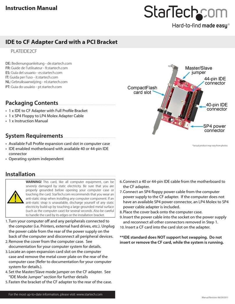 StarTech.com PLATEIDE2CF User manual StarTech.com PLATEIDE2CF User manual