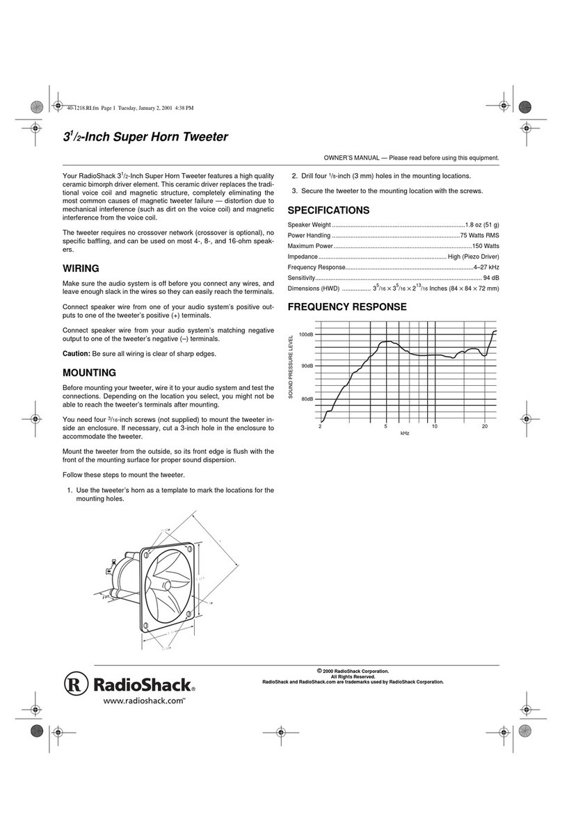Radio Shack 3 1/2-Inch Super Horn Tweeter owner's manual