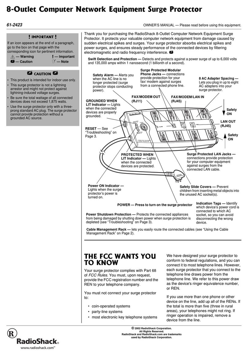 Radio Shack 8-Outlet Computer Network Equipment Surge... User manual