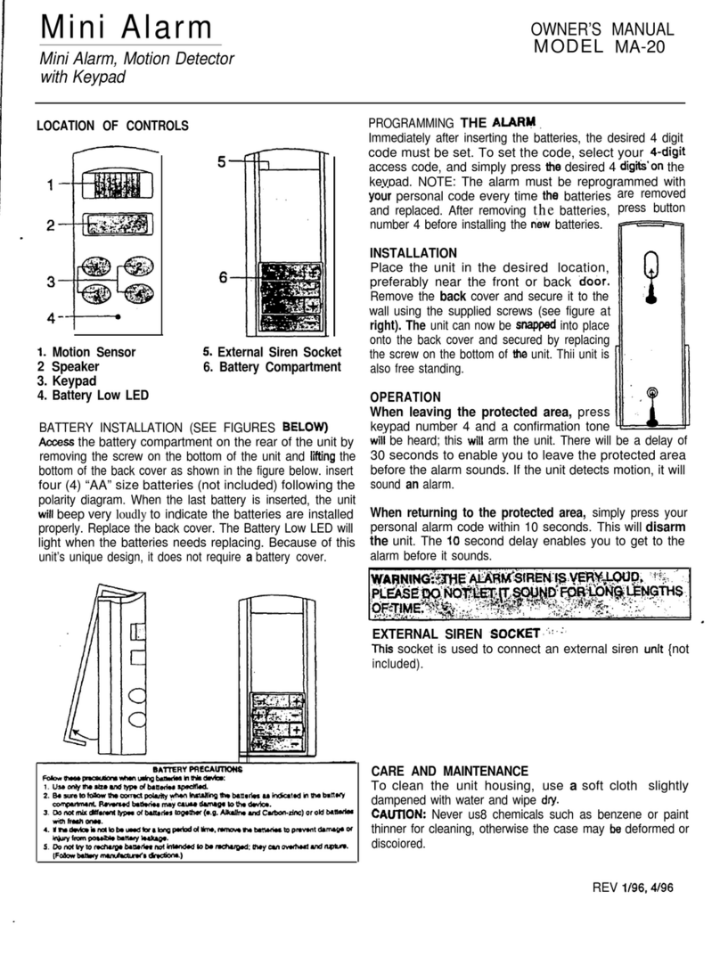 Defender Security Mini Alarm MA-20 owner's manual