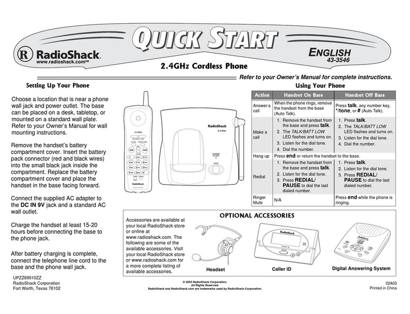 Radio Shack Cordless Phone User manual