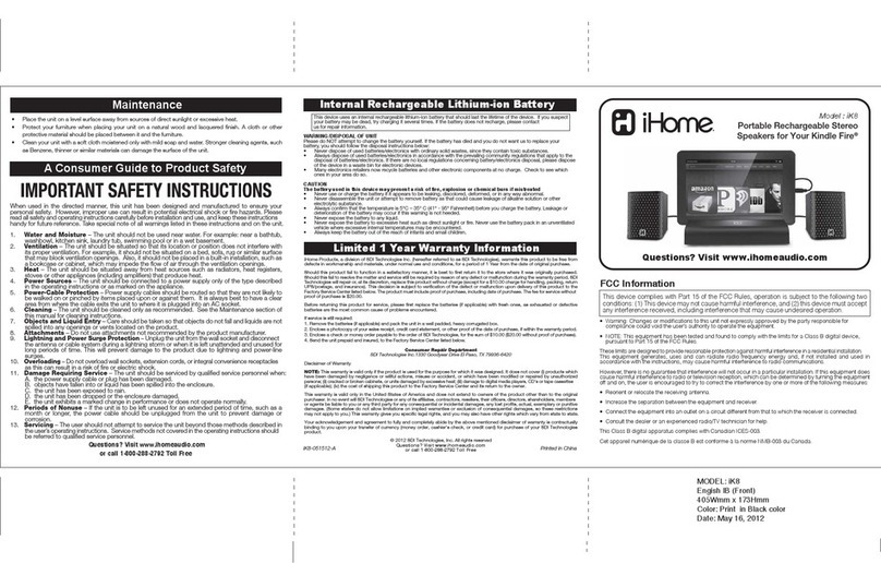 iHome iK8 user guide